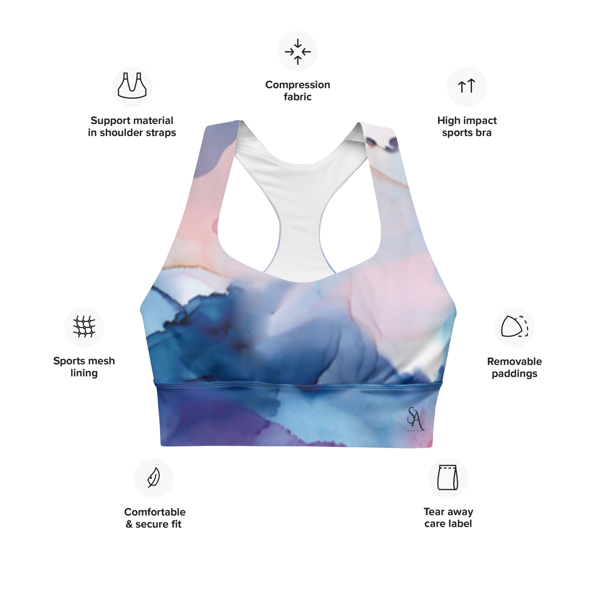Marble Print Longline sports bra